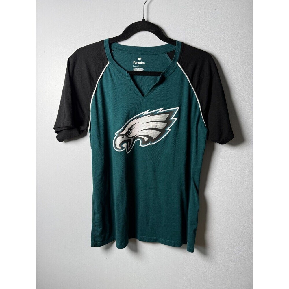 Philadelphia Eagles Glitter Logo Womens Green Fitted Fanatics TShirt Size Large